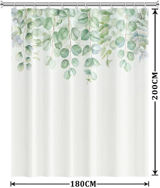 Unyqoos® Elegant Douchegordijn met Groene Aquarelbladeren voor Luxe Badkamerervaring, Schimmelbestendig en Waterafstotend met Installatiegemak