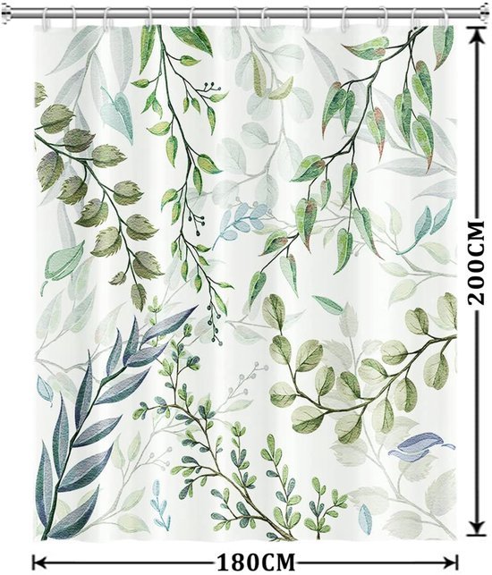 Unyqoos® Groen Eucalyptus Douchegordijn met Waterafstotend en Schimmelbestendig Polyester, Inclusief Haken