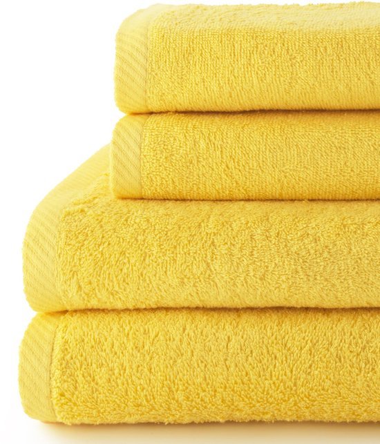Unyqoos® Zachte en absorberende handdoekenset van katoen in frisse citroenkleur