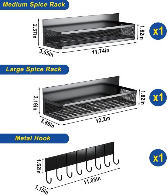 Unyqoos® Magnetisch Opbergsysteem voor Keukenkruiden en Accessoires met Haken