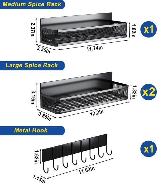 Unyqoos® Flexibele Magnetische Kruiden- en Keukenorganizer Set voor Metaaloppervlakken, Inclusief Haken