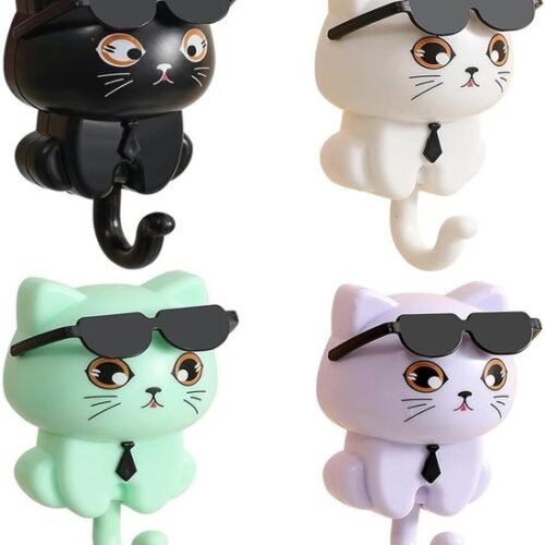 550x643-38.jpg Unyqoos® Set van 4 Creatieve Kattenhaakjes voor Zonnebrillen en Sleutels met Zelfklevende Bevestiging