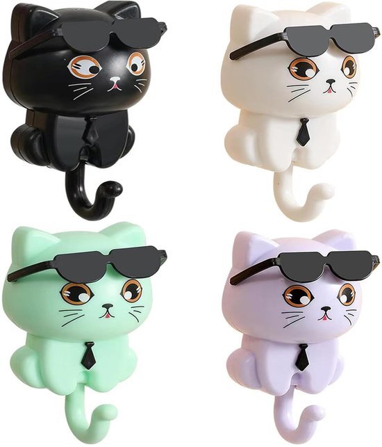 550x643-38.jpg Unyqoos® Set van 4 Creatieve Kattenhaakjes voor Zonnebrillen en Sleutels met Zelfklevende Bevestiging