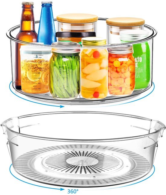 550x645-15.jpg Unyqoos® Multifunctioneel Draaibaar Keuken- en Opslagorganizer Set, 24 cm en 28 cm, Transparant, 360 Graden Rotatie, 2 Stuks