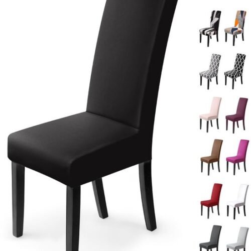 Unyqoos® Set van 4 elastische stoelhoezen voor moderne eetkamerstoelen in zwart