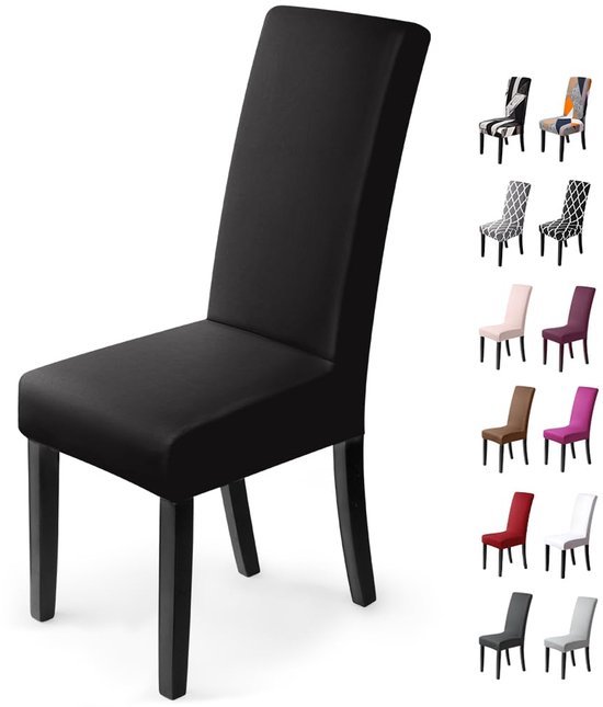 Unyqoos® Set van 4 elastische stoelhoezen voor moderne eetkamerstoelen in zwart