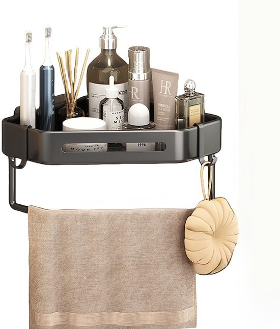 550x646-1.jpg Unyqoos® Zwarte hoekdoucheplank zonder boren met haken en stang voor badkamer