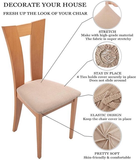 550x647-10.jpg Unyqoos® Set van 24 elastische stoelhoezen voor eetkamerstoelen in beige kleur