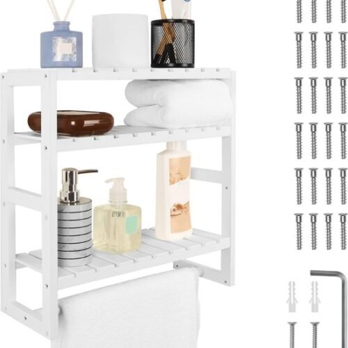 Unyqoos® Decoratief houten wandrek met handdoekhouder voor elke ruimte in huis