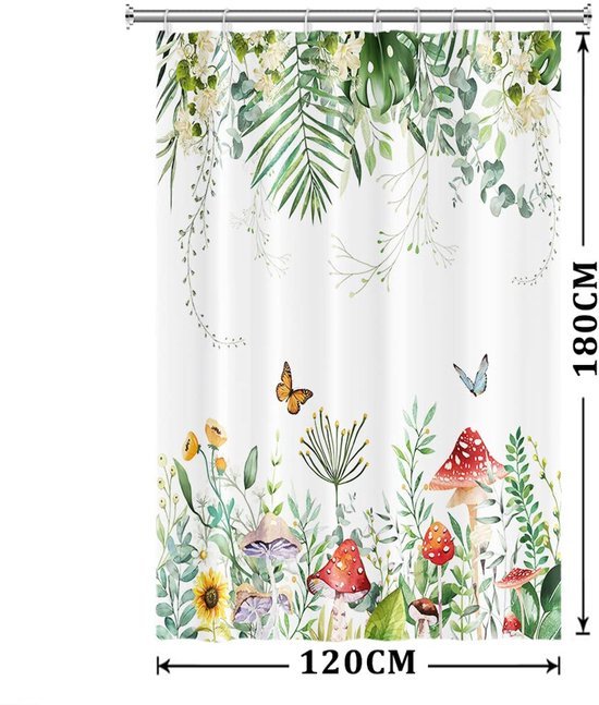Unyqoos® Stijlvol Douchegordijn met Eucalyptus, Palmbladeren en Vlinderpatroon voor Moderne Badkamers