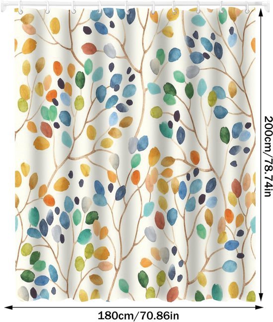 550x648-8.jpg Unyqoos® Waterdicht polyester douchegordijn met bladpatroon en haken 180x200 cm
