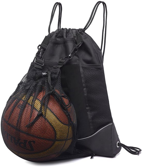 550x650-26.jpg Unyqoos® Zwarte multifunctionele sporttas met opvouwbaar balnet en meerdere vakken