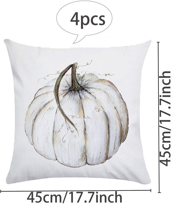 Unyqoos® Set van vier linnen kussenslopen met herfstmotieven en pompoenpatroon