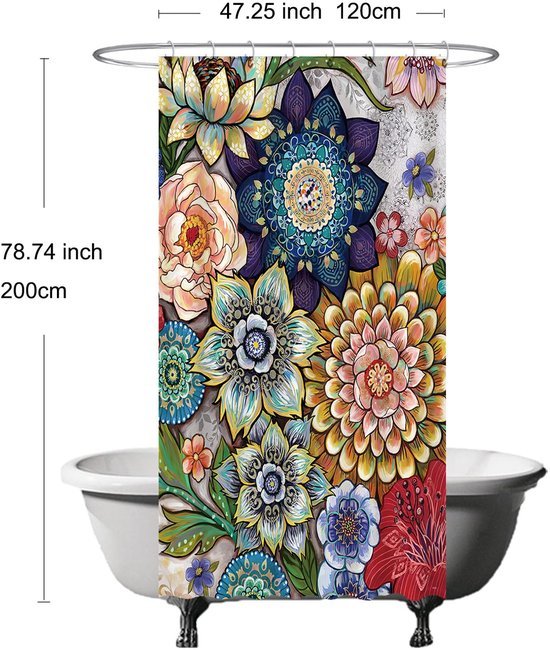 Unyqoos® Decoratief Douchegordijn met Levende Bloemmotieven in Diverse Kleuren en Maten, Schimmelbestendig en Waterafstotend