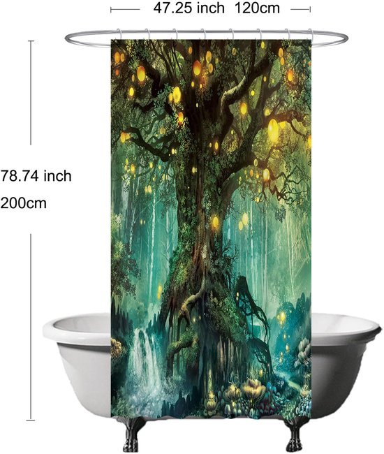 Unyqoos® Betoverend Douchegordijn met Elfenbos Thema en Magische Boomprint voor Badkamervernieuwing