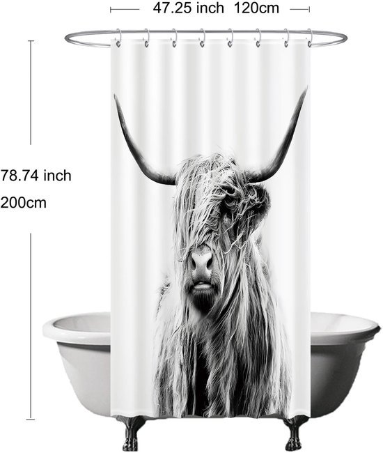 Unyqoos® Stijlvol Douchegordijn met Schotse Ruit, Zwart-Wit Design, 120 x 200 cm, Waterafstotend en Wasbaar