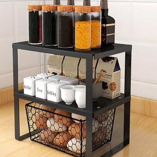 Unyqoos ® Veelzijdig en Stapelbaar Metalen Rek voor Keuken en Organisatie, Set van 2, Maat M: 30x20x15 cm