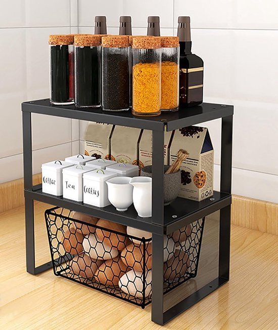 Unyqoos ® Veelzijdig en Stapelbaar Metalen Rek voor Keuken en Organisatie, Set van 2, Maat M: 30x20x15 cm