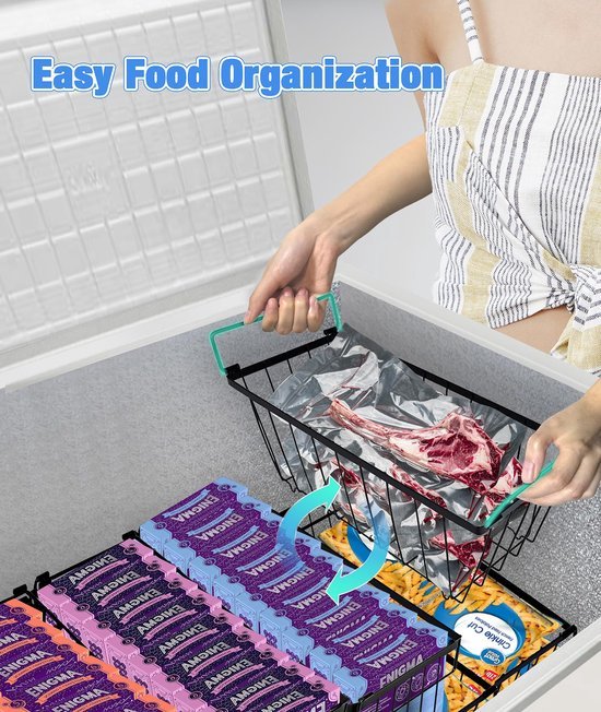 Unyqoos® Set van drie metalen draadmanden met handvatten voor koelkast en keuken