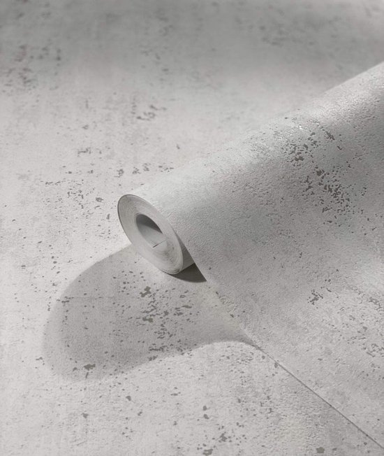 550x652-7.jpg Unyqoos® Stijlvol vliesbehang met betonlook in metallic wit en zilver tinten