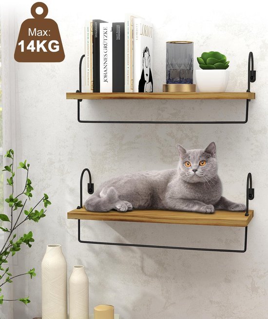 Unyqoos® Ruimtebesparend houten wandrek met handdoekhouder en haken, set van 2 voor diverse ruimtes