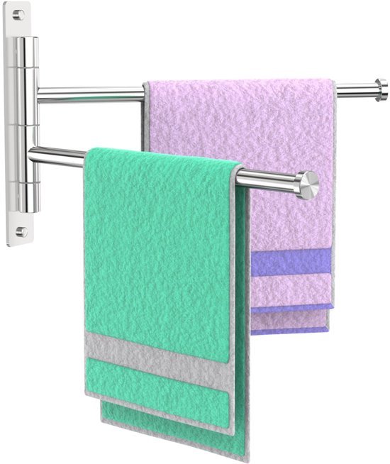 Unyqoos ® Ruimtebesparende Draaibare Handdoekhouder met 2 Armen voor Badkamer en Keuken