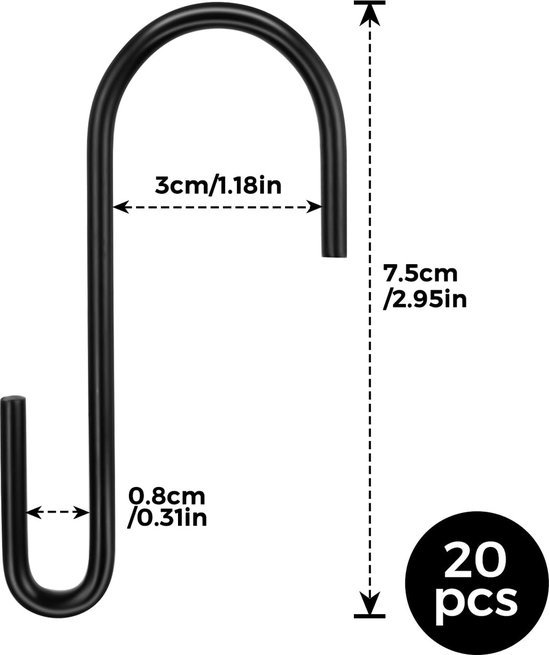 550x655-5.jpg Unyqoos® Set van 20 veelzijdige zwarte S-haken van roestvrij staal voor thuisgebruik