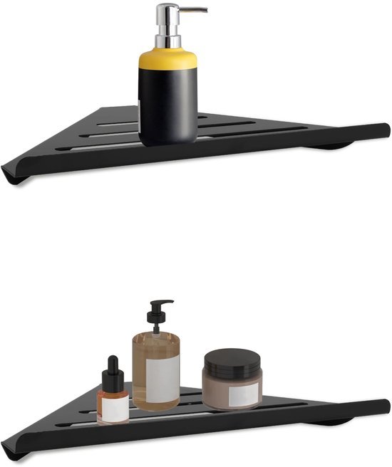 Unyqoos® Eenvoudige installatie hoekdoucheplank set van 2 voor badkamer en keukenopslag