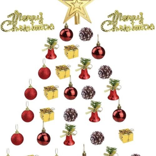 Unyqoos® Complete set van 33 mini-kerstballen in rood en goud voor feestelijke decoratie