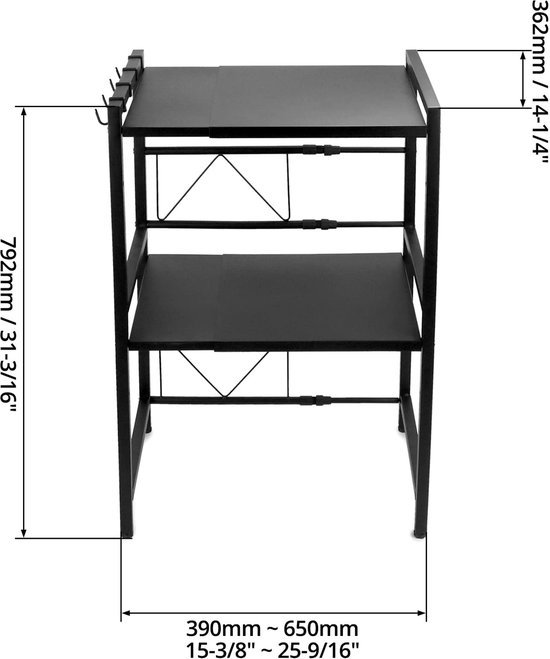 550x659-3.jpg Unyqoos® Verstelbaar en stevig magnetronrek met haken voor veelzijdig keuken gebruik