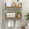 Unyqoos® Ruimtebesparend houten wandrek met handdoekhouder en haken, set van 2 voor diverse ruimtes