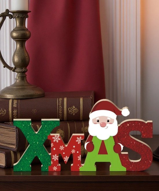 Unyqoos® Houten Kerstdecoratie met XMAS Letters en Santa Claus voor Binnengebruik