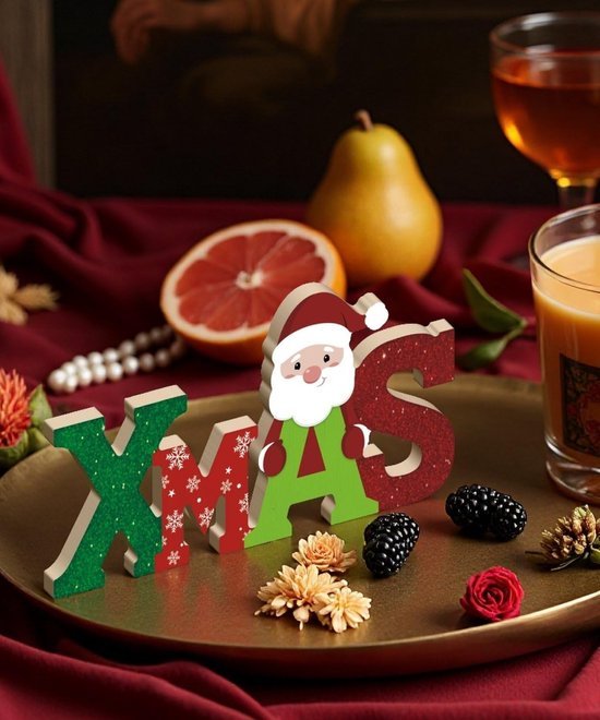 Unyqoos® Houten Kerstdecoratie met XMAS Letters en Santa Claus voor Binnengebruik