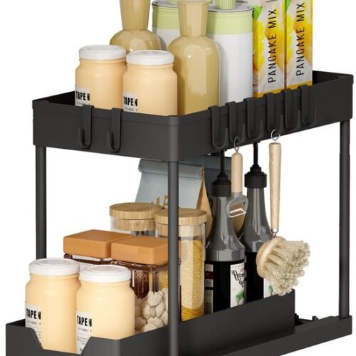 Unyqoos ® Handige Dubbele Keuken- en Badkamerorganizer met Schuifmand en Haken