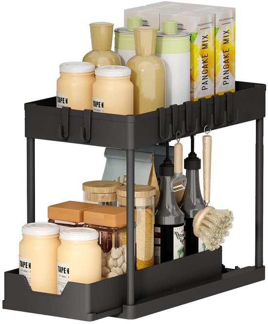 Unyqoos ® Handige Dubbele Keuken- en Badkamerorganizer met Schuifmand en Haken