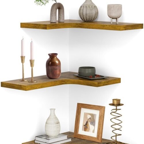 Unyqoos® L-vormige houten wandplank set van 3 voor veelzijdig gebruik in huis