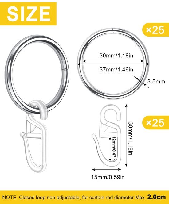 550x665-17.jpg Unyqoos® Set van 25 metalen gordijnringen met kunststof haken voor veelzijdig gebruik
