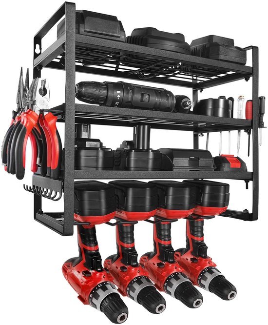 550x666-4.jpg Unyqoos® Wandgemonteerd opbergrek met boor- en gereedschapshouders voor garage en werkplaats