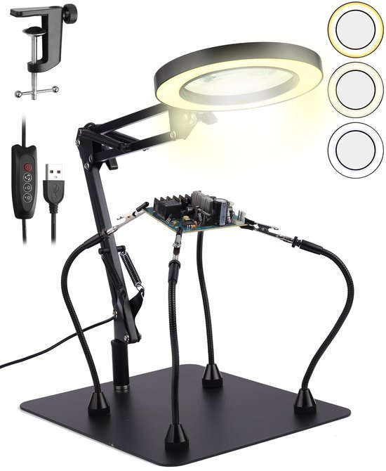 Unyqoos® Magnetische soldeerhulp met loep en LED-verlichting voor precisiewerk