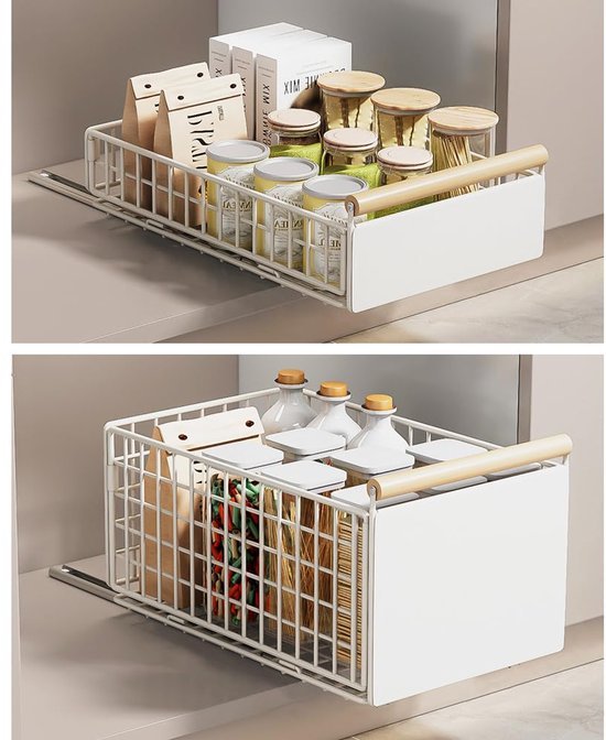 Unyqoos® Uitklapbare keukenorganizer met lade en handgreep voor veelzijdige opbergrekken in kleine kasten