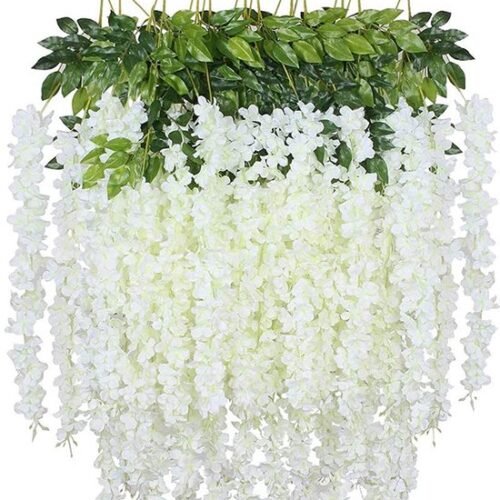 Unyqoos® Set van 12 decoratieve kunstblauweregen voor stijlvolle feest- en thuisdecoratie, wit, 110 cm