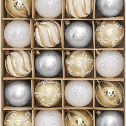 550x672-8.jpg Unyqoos® Set van 20 elegante kunststof kerstballen van 6 cm met goud en wit ontwerp