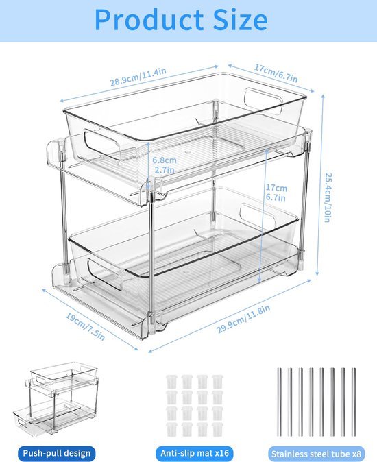 550x674-11.jpg Unyqoos® Multifunctionele Transparante Organizer Met Schuiflade Voor Keuken, Badkamer En Slaapkamer, 2 Stuks