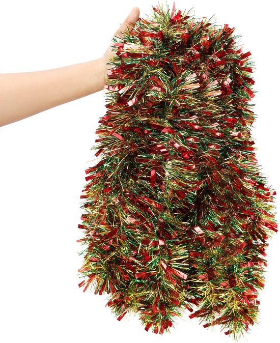 Unyqoos ® Kleurrijke Kerstslinger van 10 Meter voor Binnen- en Buitenversiering met Glitters en Lametta