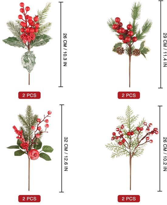 550x675-4.jpg Unyqoos® Set van 8 decoratieve kunstkersttakken met rode bessen en dennenappels