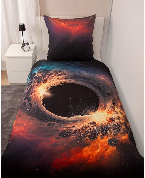 Unyqoos® Ademende beddengoedset met omkeerbaar zwart gat motief en ritssluiting