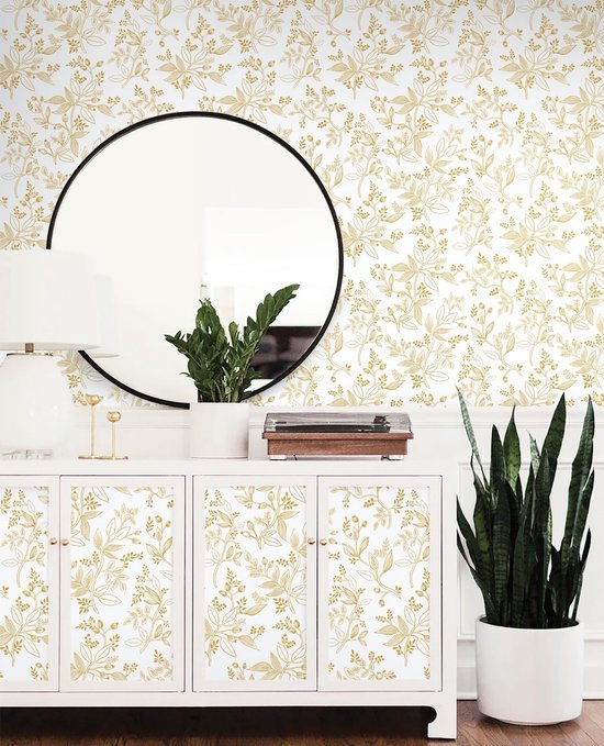 550x679-11.jpg Unyqoos® Vintage zelfklevend bloemenbehang in wit en goud voor interieurdecoratie