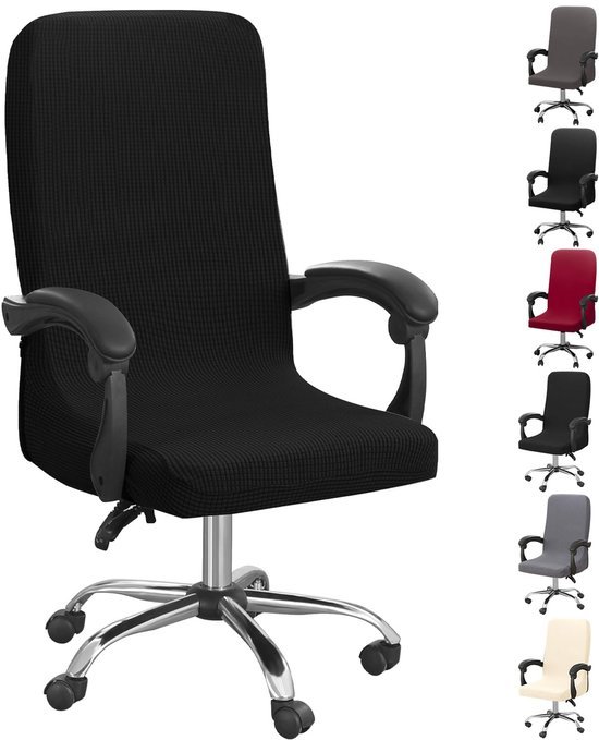 Unyqoos® Elastische wasbare stoelhoes voor bureaustoelen met ritssluiting en riemen