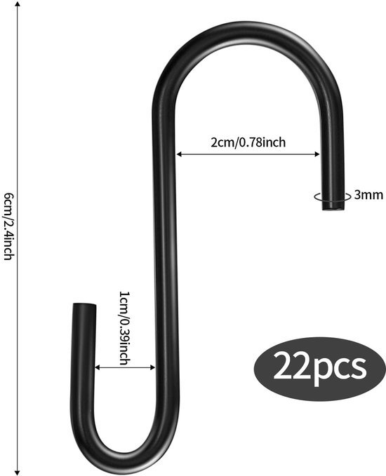 Unyqoos® Set van 22 zwarte S-vormige haken voor veelzijdig gebruik in huis en tuin