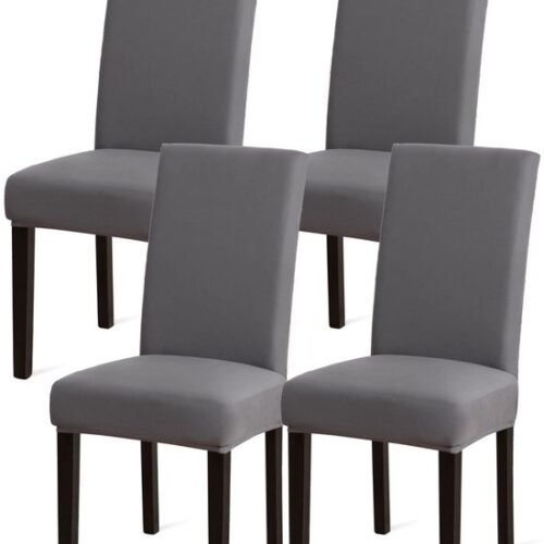 Unyqoos® Grijze stretch stoelhoezen set van 4 voor eetkamer en keukenstoelen